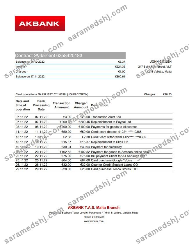 Malta Akbank bank statement xls